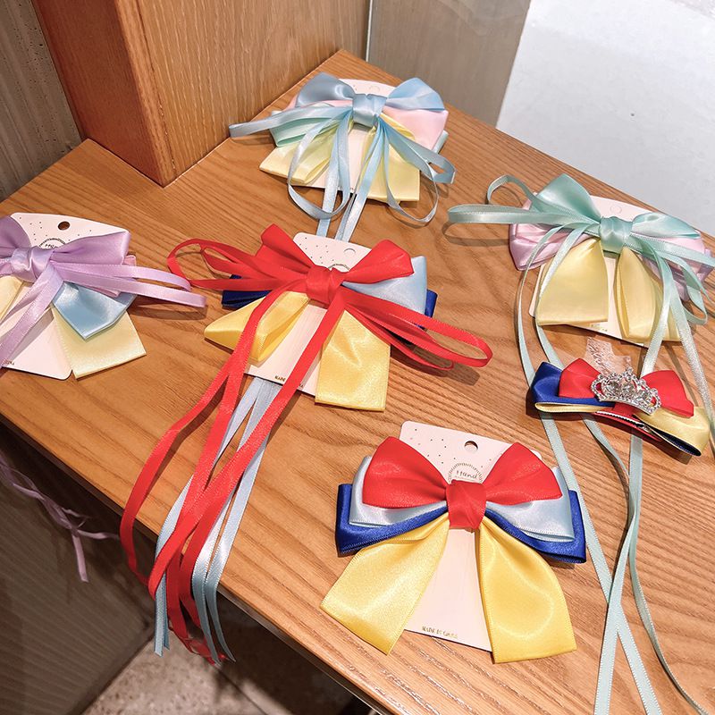 奢華緞面蝴蝶結造型髮夾-紅+黃+藍