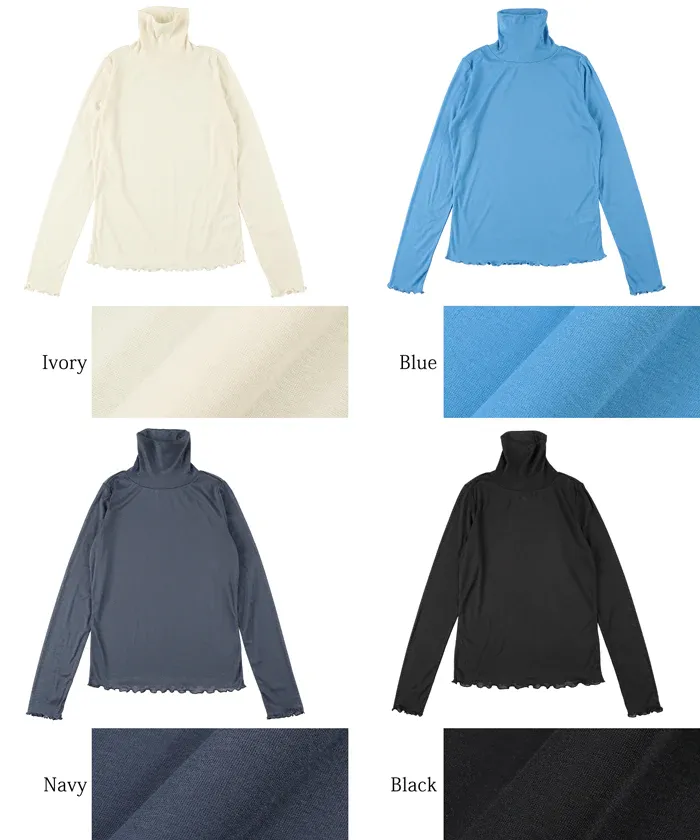 日本 COCA - 高領微透感長袖內搭/上衣-深藍