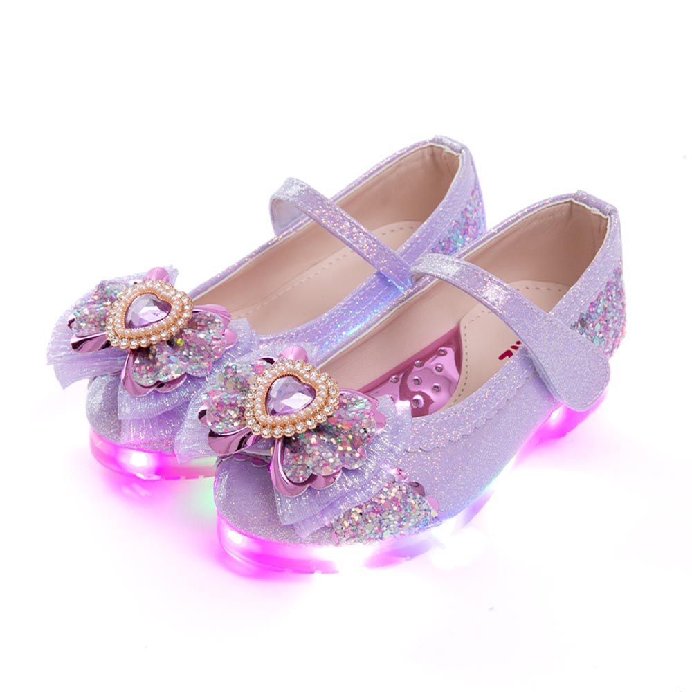 韓國 OZKIZ - (LED)閃耀立體心形鑽皮鞋-紫