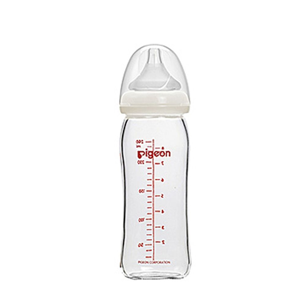 貝親 Pigeon - 母乳實感寬口玻璃奶瓶-白-240ml/日本製耐熱玻璃