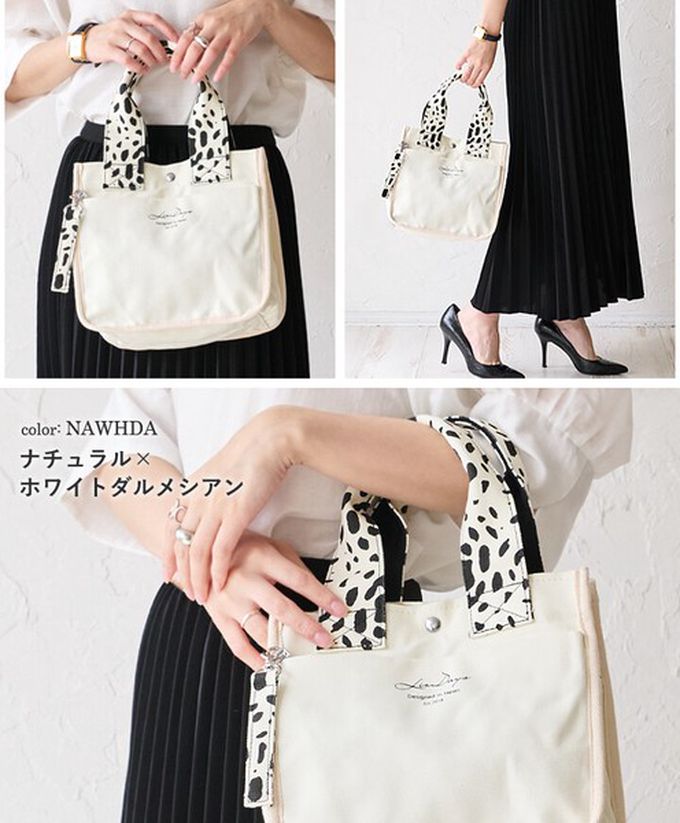 日本 LIZDAYS - 清爽帆布迷你手提托特包-米x斑點 (22x23cm)