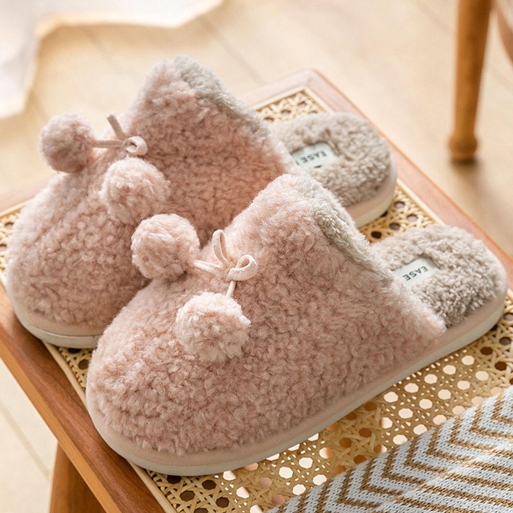 防滑保暖毛毛拖鞋-毛球-粉紅
