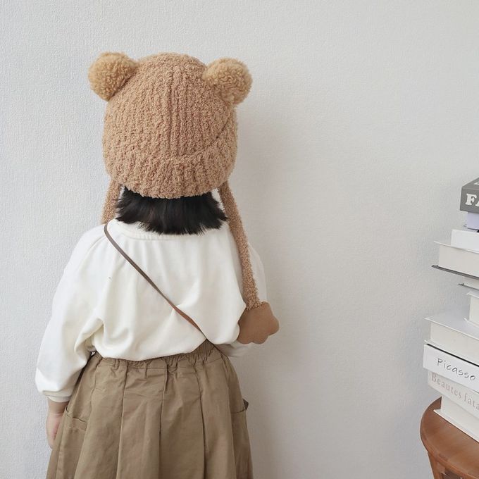 Love, Charlotte - 可愛焦糖色小熊珊瑚絨保暖帽 (頭圍:50~52cm (3歲+))