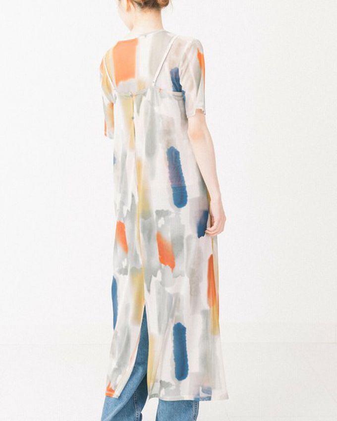 日本 gleam - 水彩暈染風夢境薄紗細肩帶洋裝-米棕系