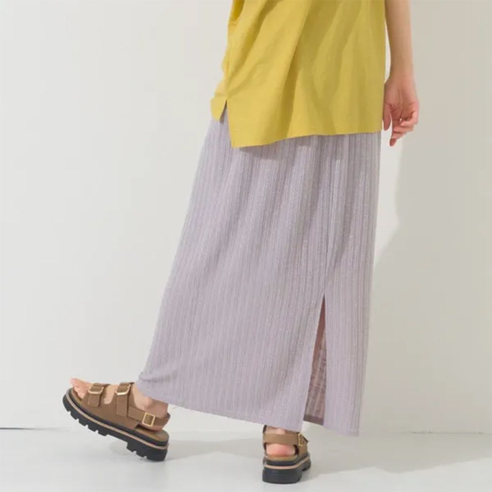 休閒百搭羅紋後開叉長裙-淺灰