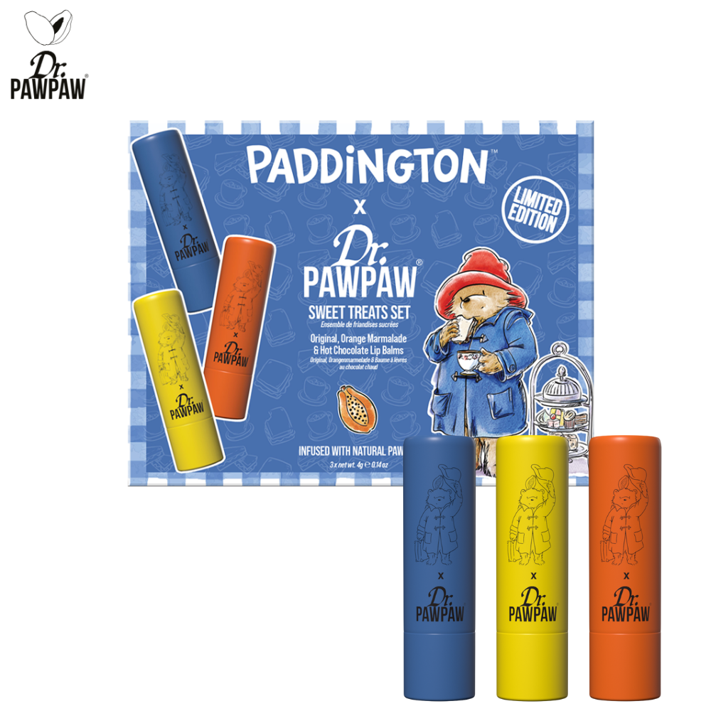 柏靈頓熊-甜點派對組 (限量聯名 / 甜蜜潤澤 / 英國 木瓜霜 / 護唇膏 )-(甜橙果醬+經典+巧克力)-4g×3