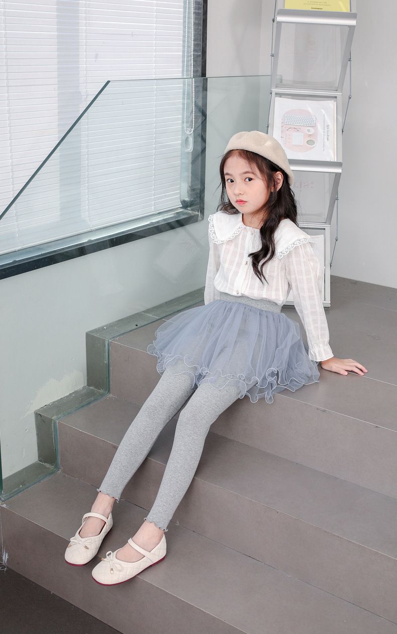 FANMOU - 假兩件捲邊紗褲裙-黑色