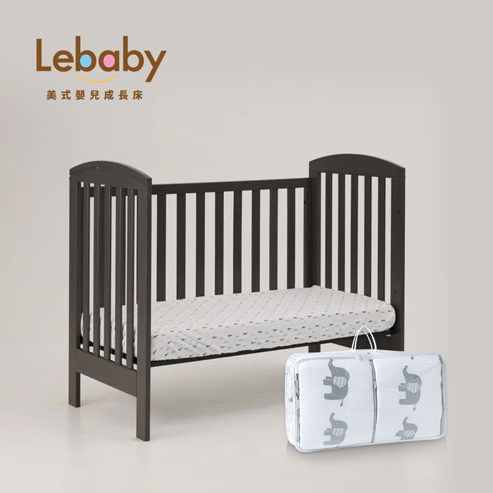 Lebaby 樂寶貝 - Lisbon里斯本三合一嬰兒床-無輪有床墊＋大象寢具組件組-莫蘭迪灰
