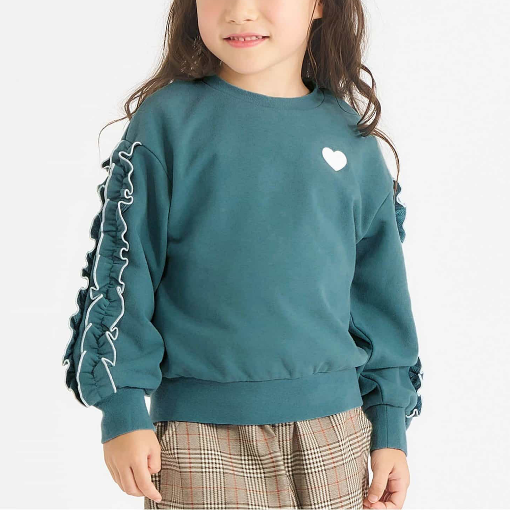 QQ荷葉袖可愛裏毛長袖上衣-綠