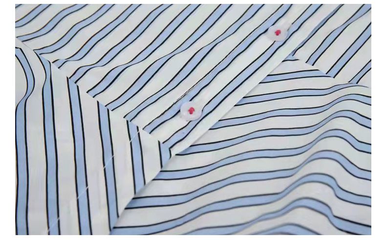 不對稱拼接直紋襯衫洋裝-藍直紋