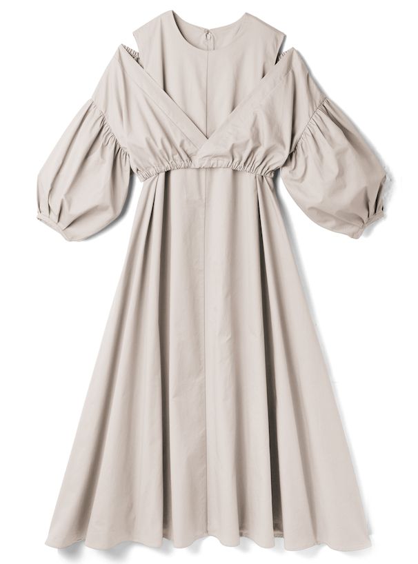 日本 GRL - 優雅質感泡泡袖背心兩件式洋裝-氣質杏