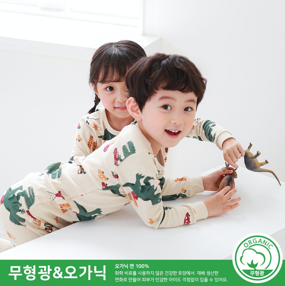 韓國 Ppippilong - 30支有機棉長袖家居服-恐龍城市