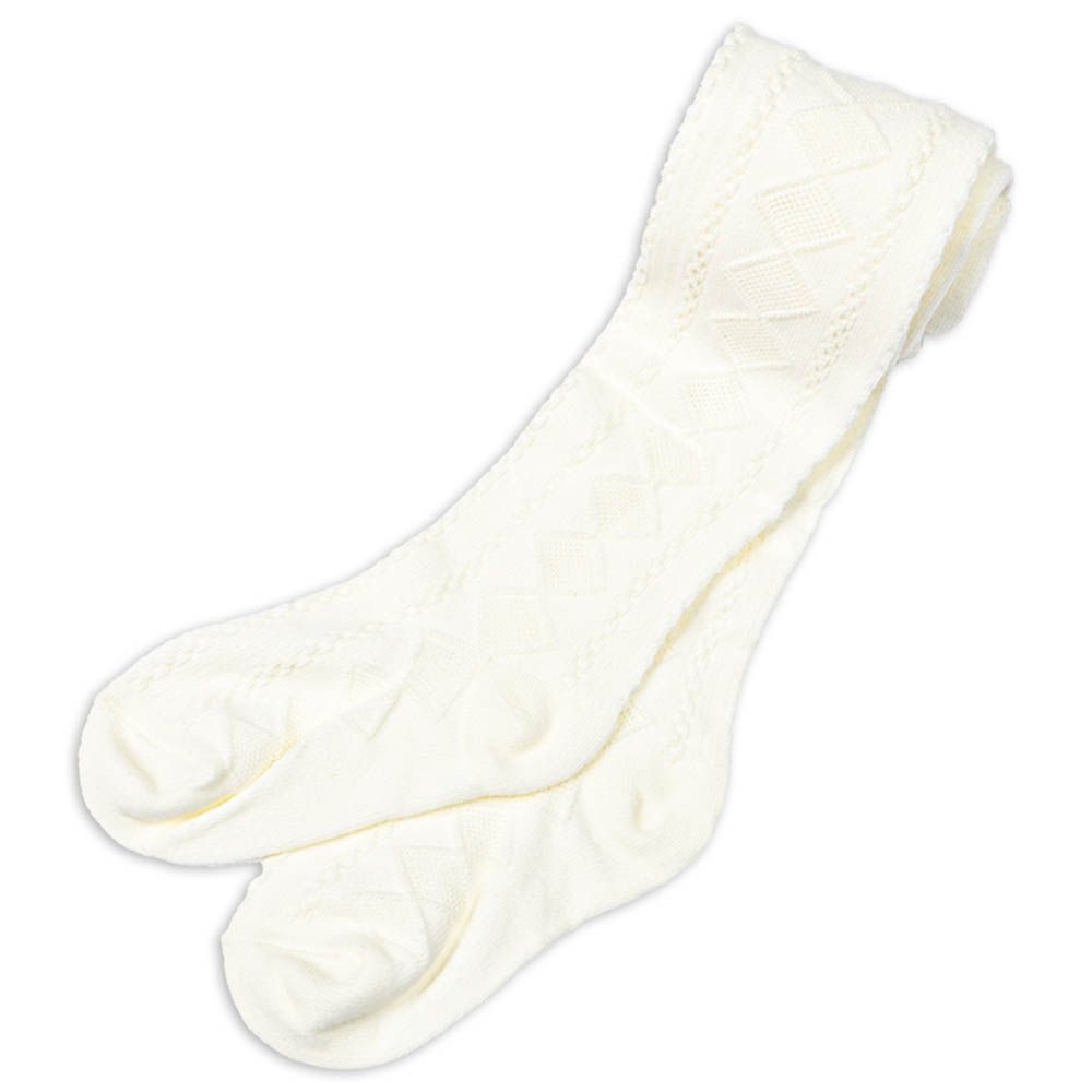 褲襪-菱形花紋-米白色