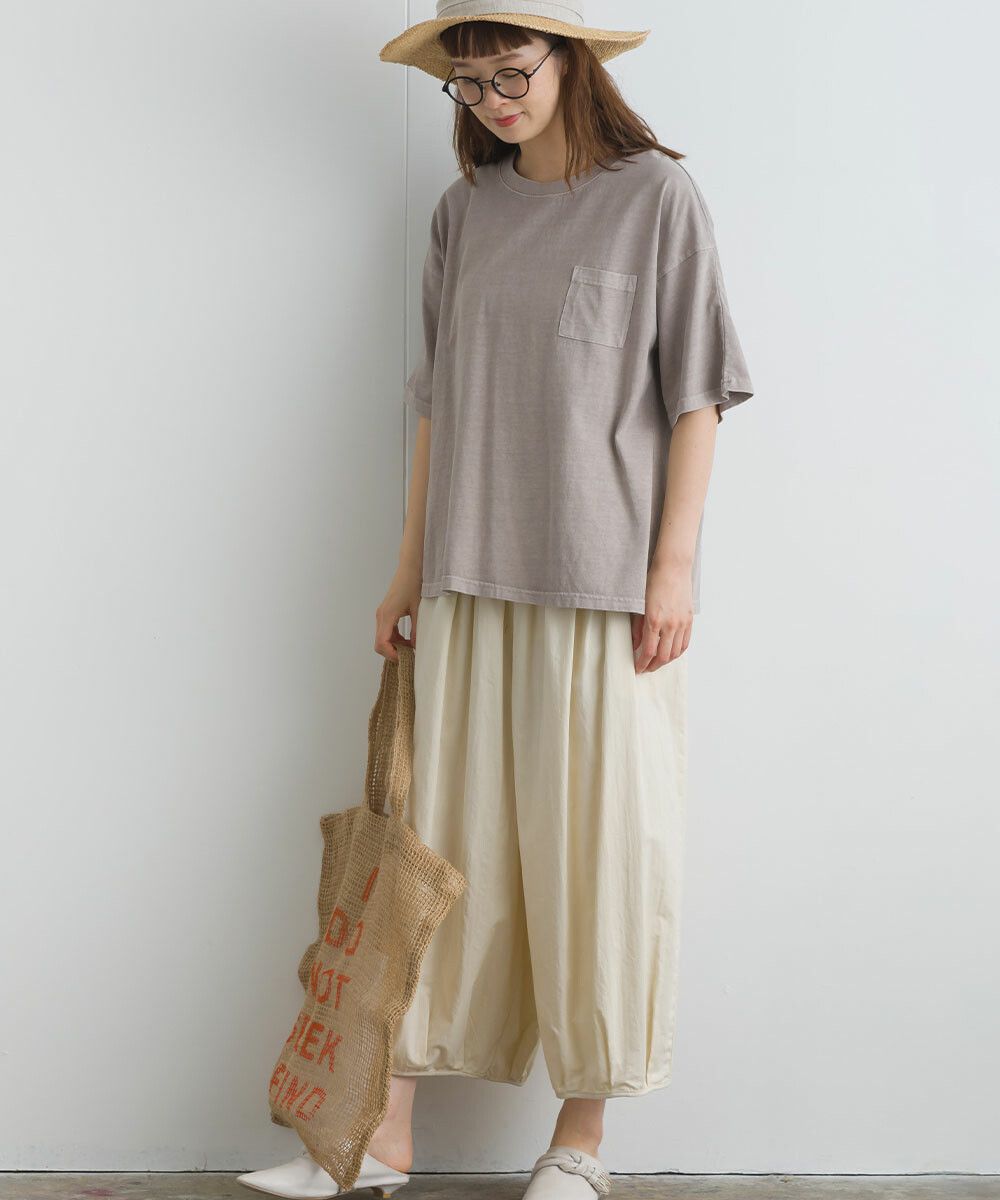 日本女裝代購 - 舒適落肩小口袋五分袖上衣-奶茶棕