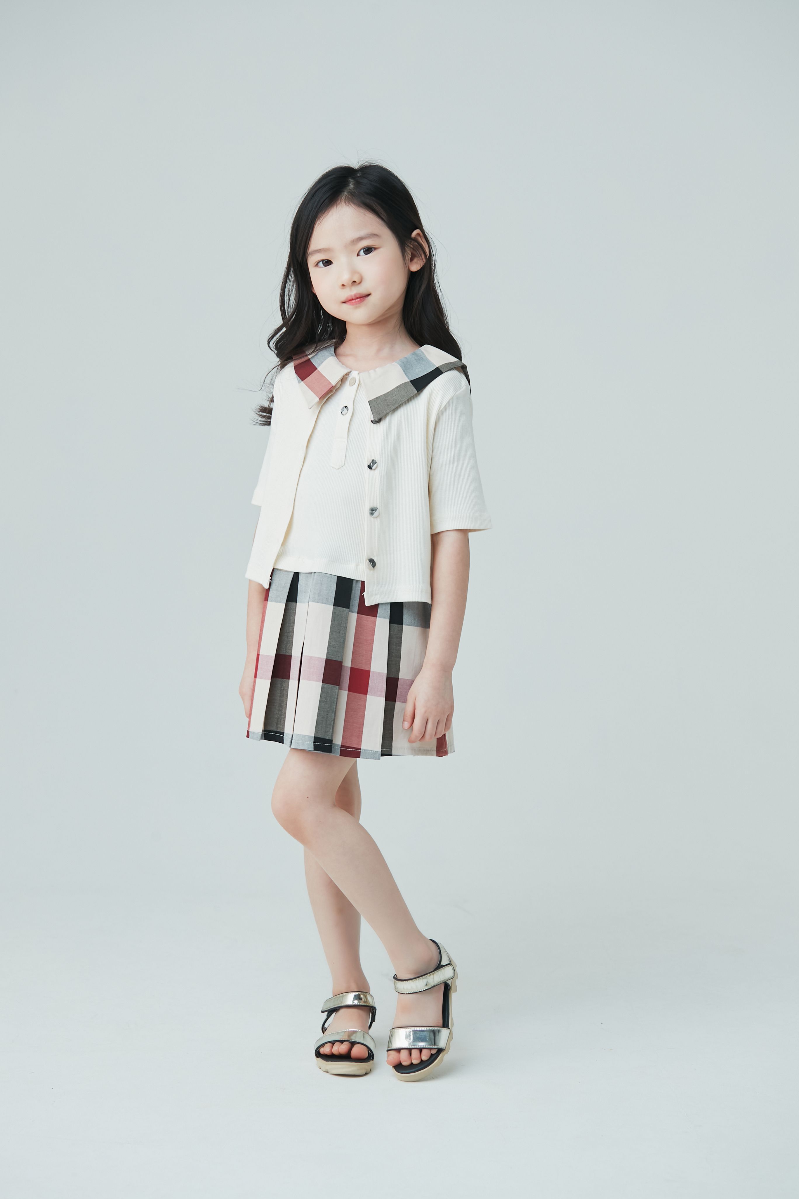 韓國 Coco Bang - 拼接百褶裙擺無袖洋裝+罩衫-白