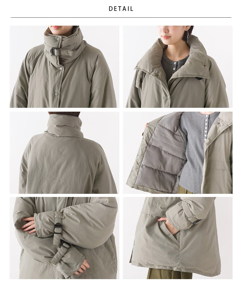 日本 OMNES - 大翻領街頭感鋪棉保暖外套-淺綠