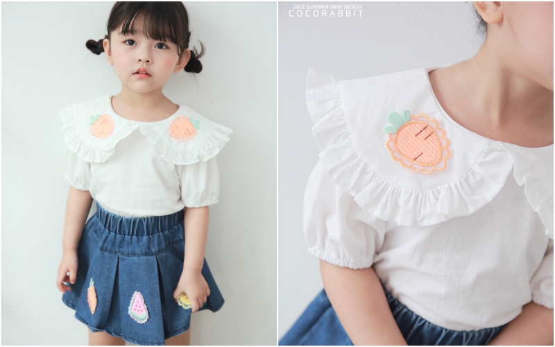 韓國 Coco rabbit - 刺繡紅蘿蔔荷葉大領子上衣