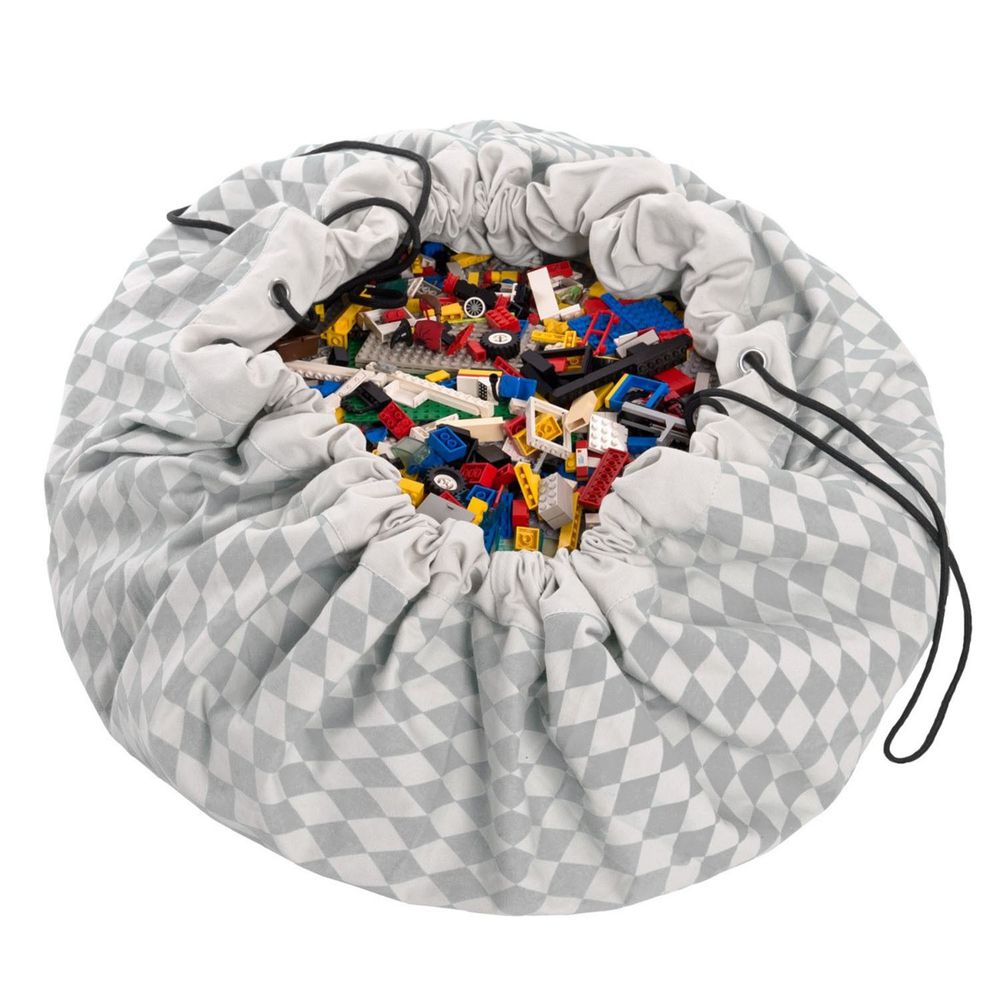 比利時 Play & Go - 玩具整理袋-菱格灰-展開直徑 140cm/重量 850g/產品包裝 24.5×21.5×5.5cm