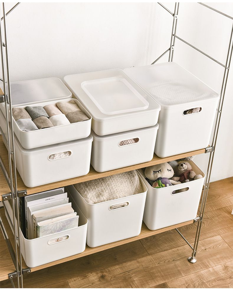 日系簡約白色收納盒-加高款中號（36.5x26x16.5cm）-有把手