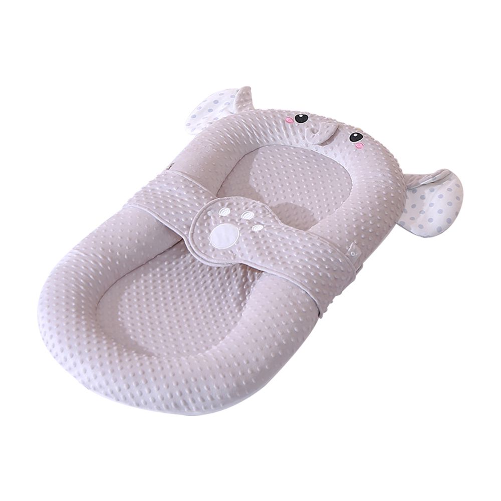 多用途嬰兒中床 防吐奶防翻身(附玩具架 防吐奶枕 蚊帳 隔尿墊)-灰小象-立體加密款 (100x56cm)