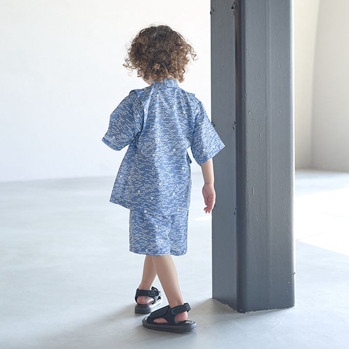 日本 b-ROOM - [限量]夏季印花純棉甚平-點點-黑