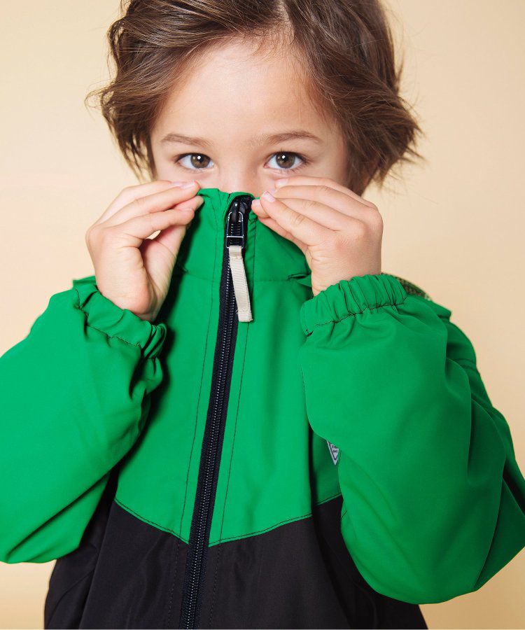 日本 BREEZE - 防潑水繽紛撞色連帽休閒外套-土耳其藍x棕