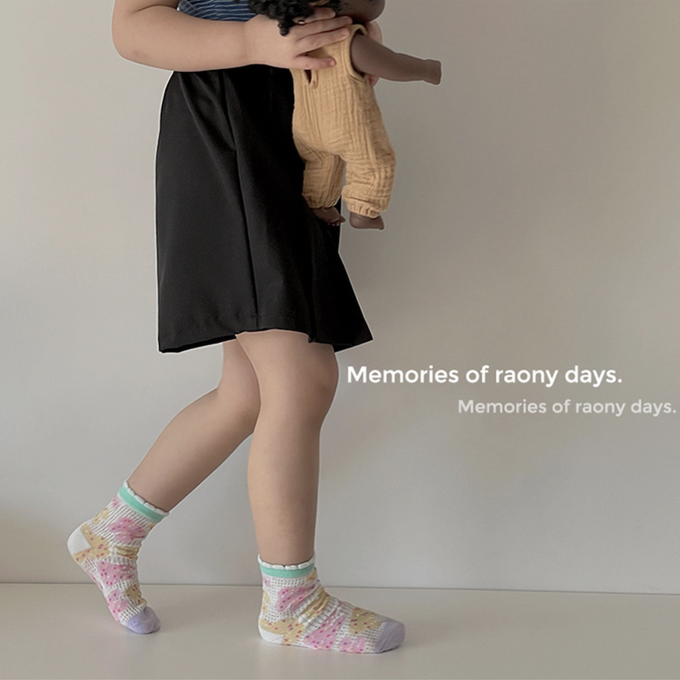 love, charlotte - 草莓花花薄款短筒棉襪-4 雙一組