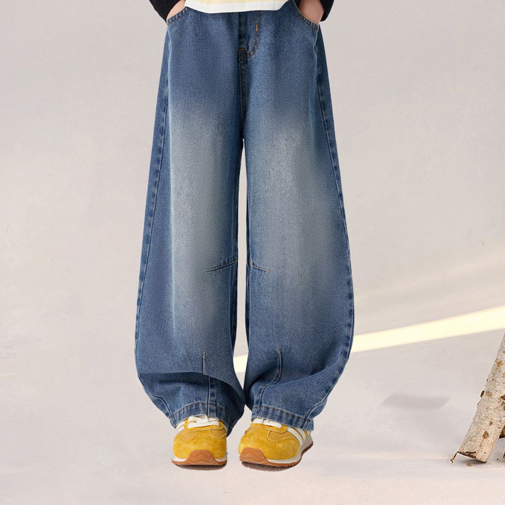 純棉水洗牛仔彎刀褲-藍色