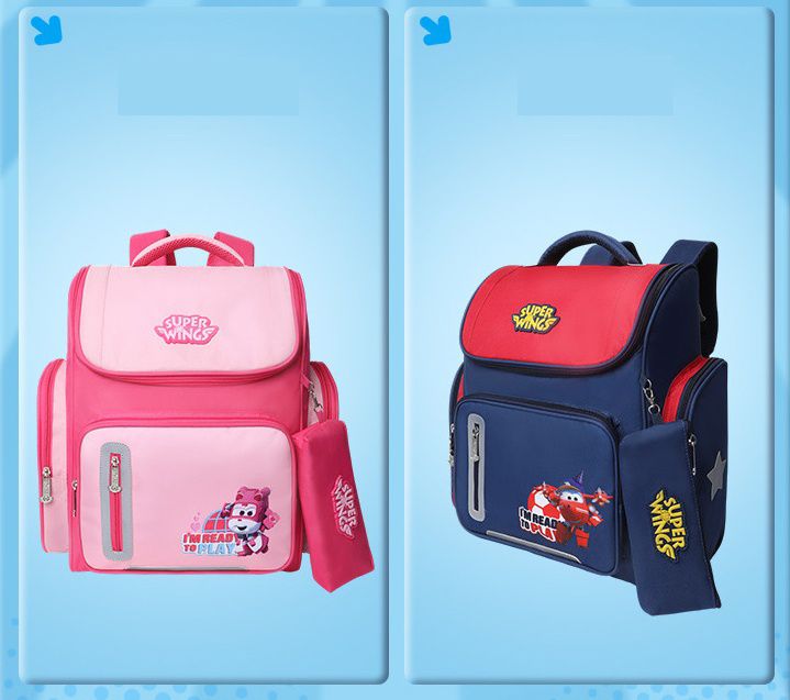 翻蓋大容量減壓書包(附筆袋)-卡通人物帥帥-藍色 (建議120~140cm)-31x17x41cm