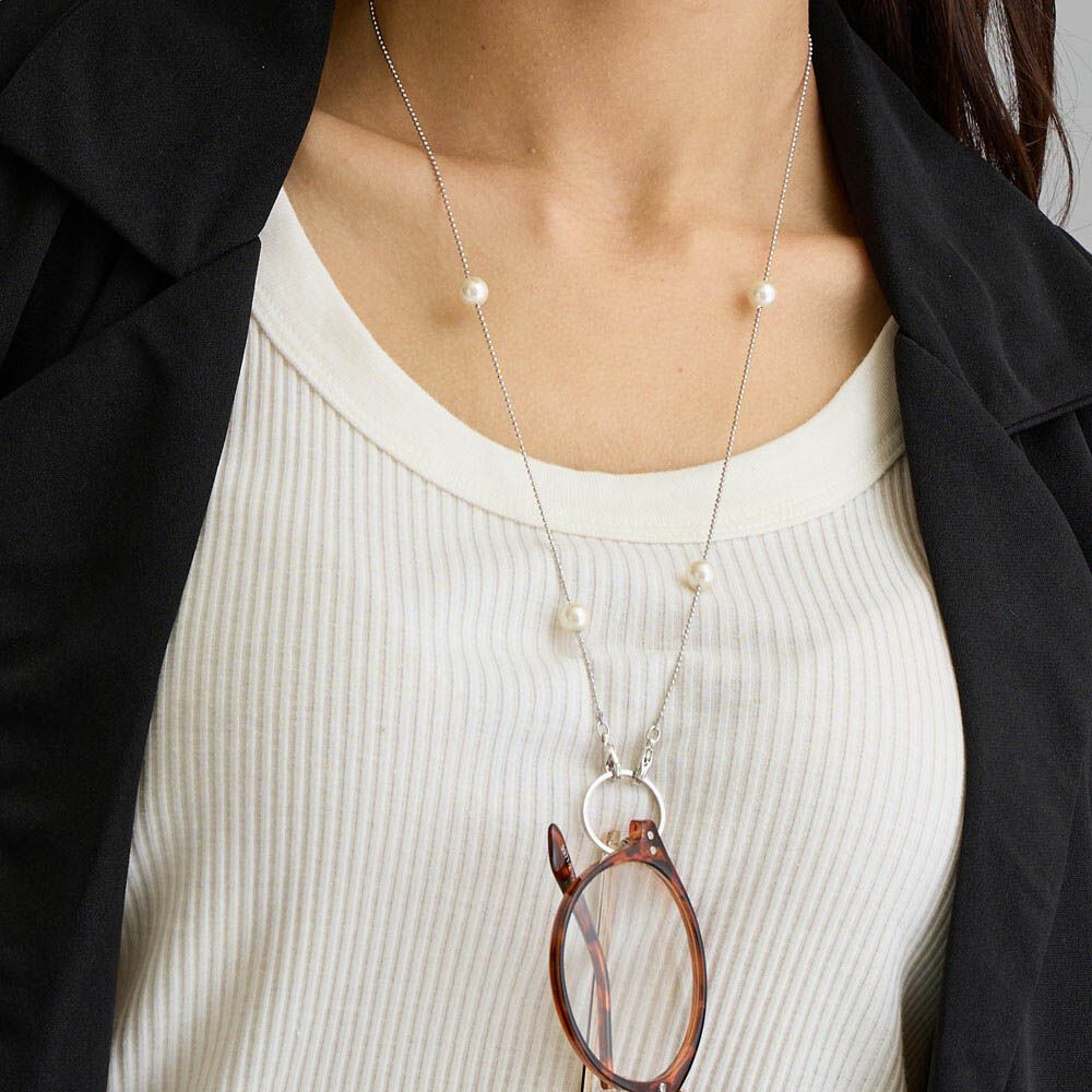 珍珠點綴款2way時尚眼鏡鍊/口罩繩-銀