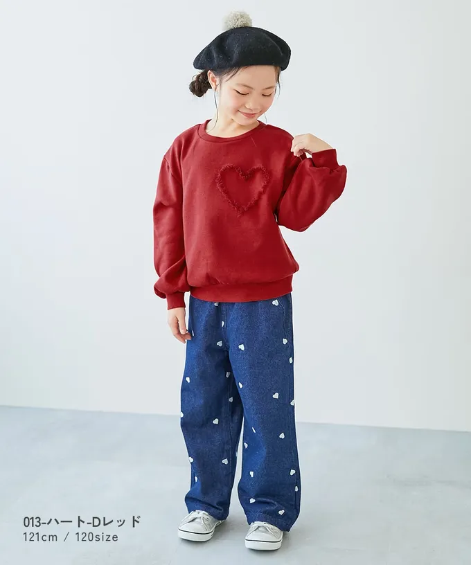 日本 devirock - 裏起毛蕾絲愛心長袖上衣-黑