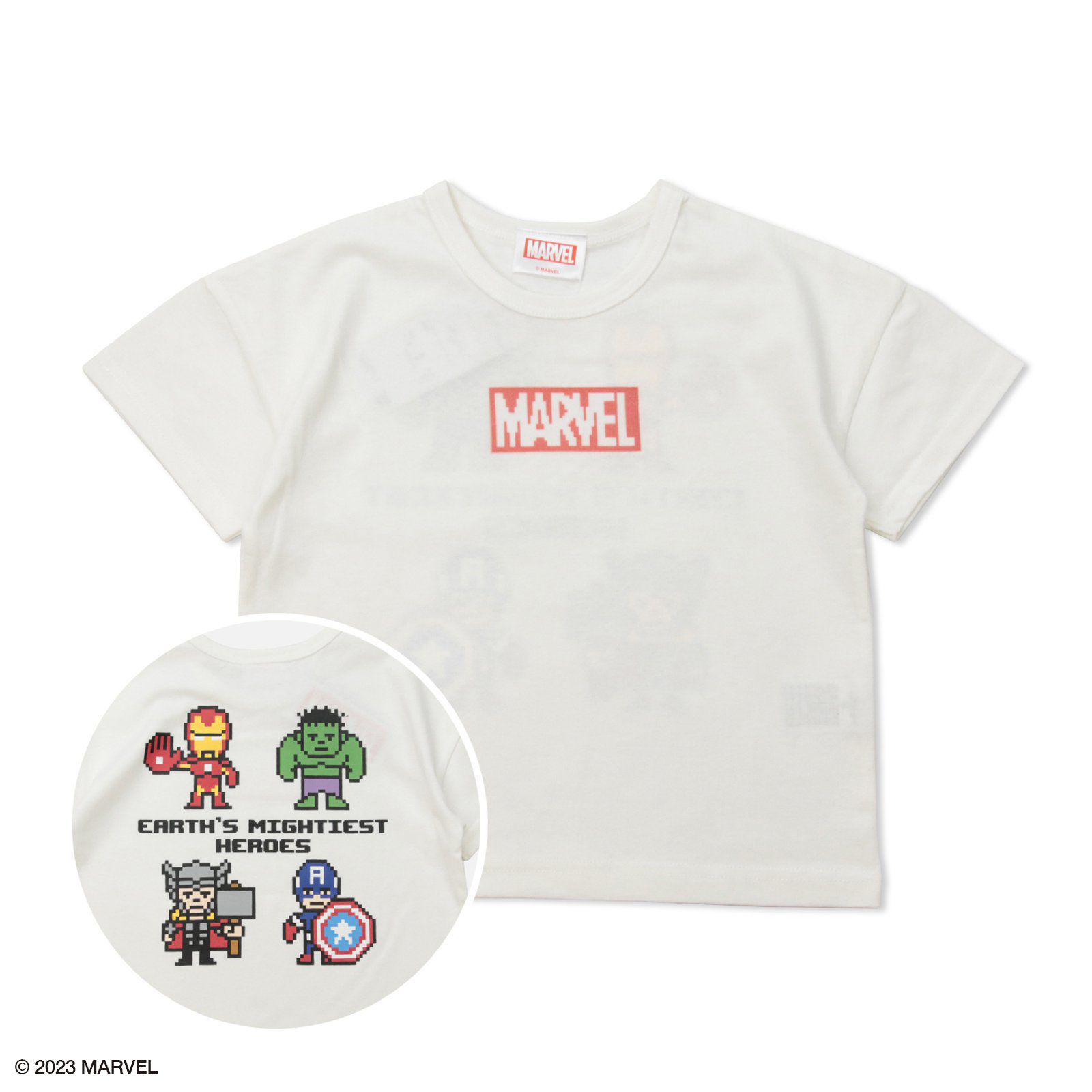 日本 Chil2 - 漫威聯名 印花短袖上衣-前Logo後角色-黑