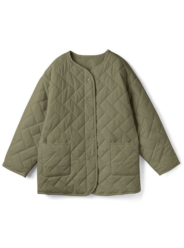 日本 GRL - 圓領寬鬆休閒絎縫夾克-象牙白