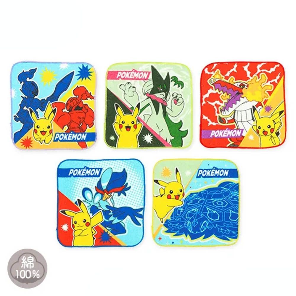 純棉上學擦手巾/手帕(5入組)-卡通人物寶可夢-戰鬥款 (16×16cm)