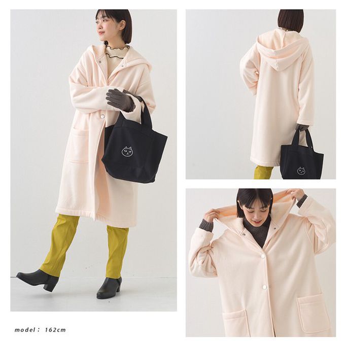 日本 OMNES - 溫暖內抓絨休閒長版連帽外套-咖啡棕