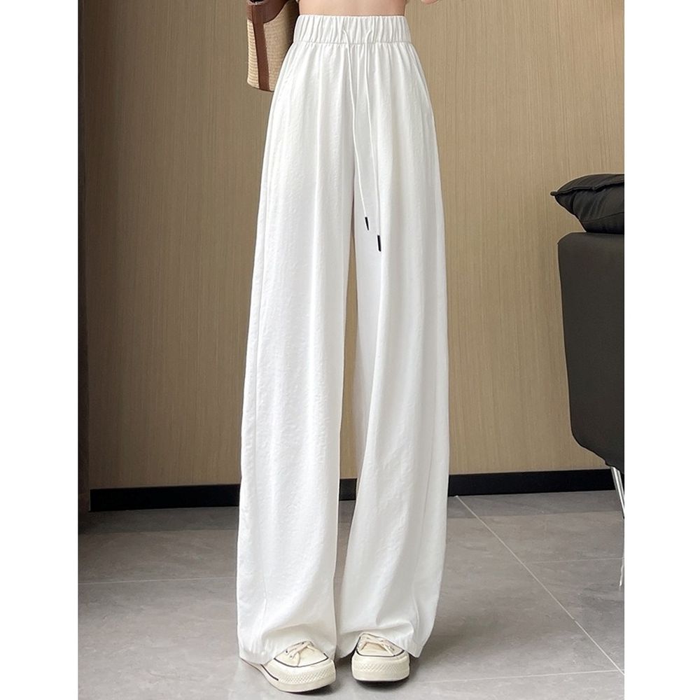 顯瘦修身冰絲休閒彎刀褲-白