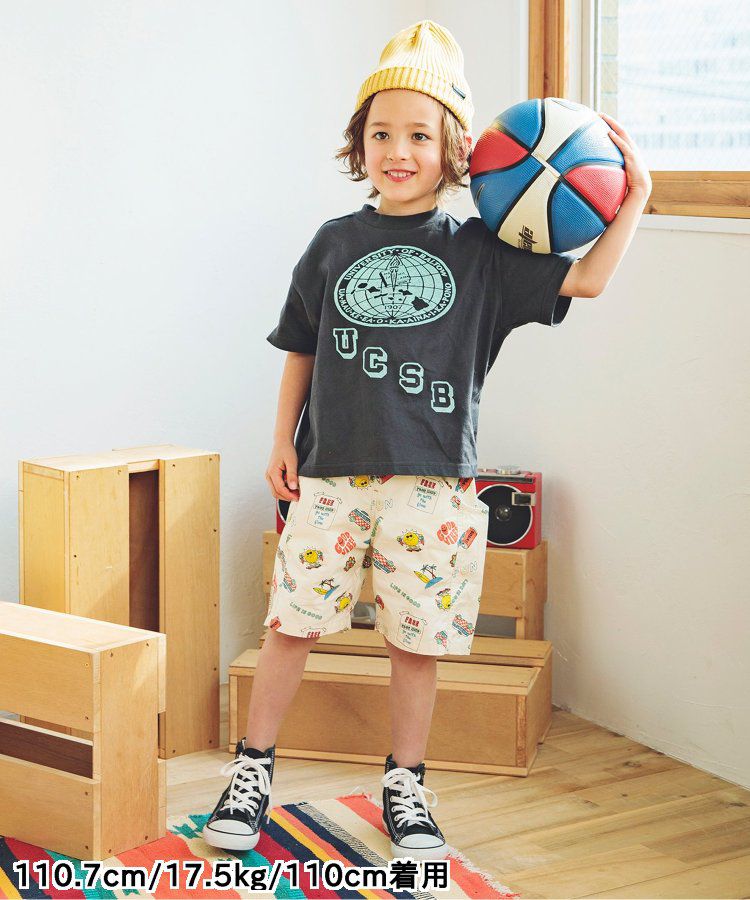 日本 BREEZE - 帥氣印花休閒短褲-米色海灘