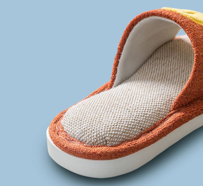 兒童亞麻室內拖鞋-笑臉-淺粉