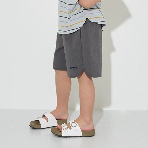 日本 b-ROOM - 側邊圓角休閒純色短褲-炭深灰