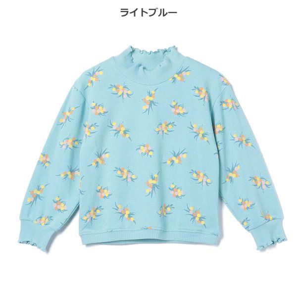 日本西松屋 - 裏毛圓領印花長袖上衣-優雅花束-淺粉