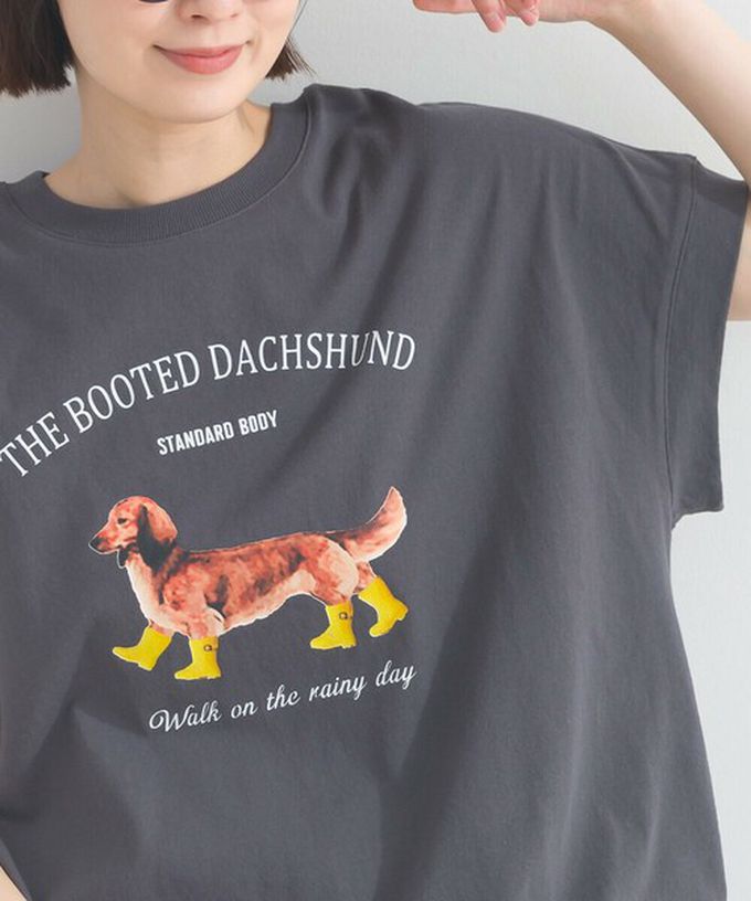 日本 Lupilien - 16OE天竺棉 臘腸狗印花短袖上衣-白