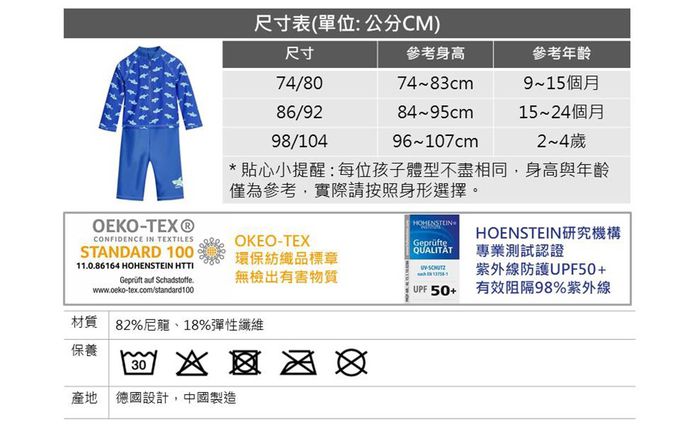 德國Playshoes - 抗UV長袖防曬防寒兒童連身泳裝-獨角獸