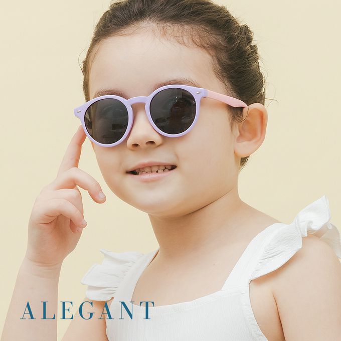 ALEGANT - 奇幻探險小貓紫兒童專用輕量矽膠彈性太陽眼鏡/UV400圓框偏光墨鏡