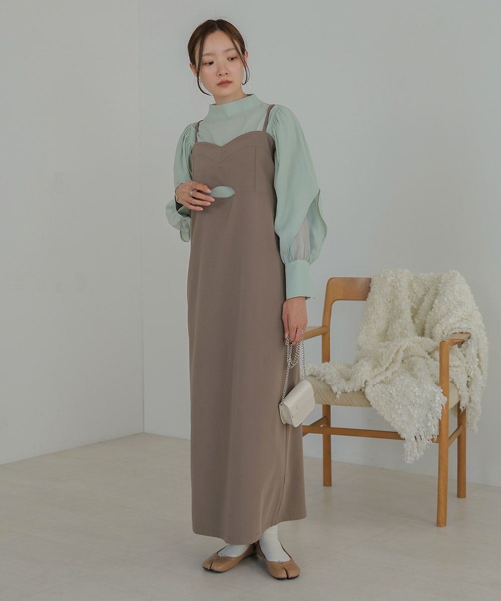 日本 Bab - 柔美紗拼接袖雪紡上衣-深可可