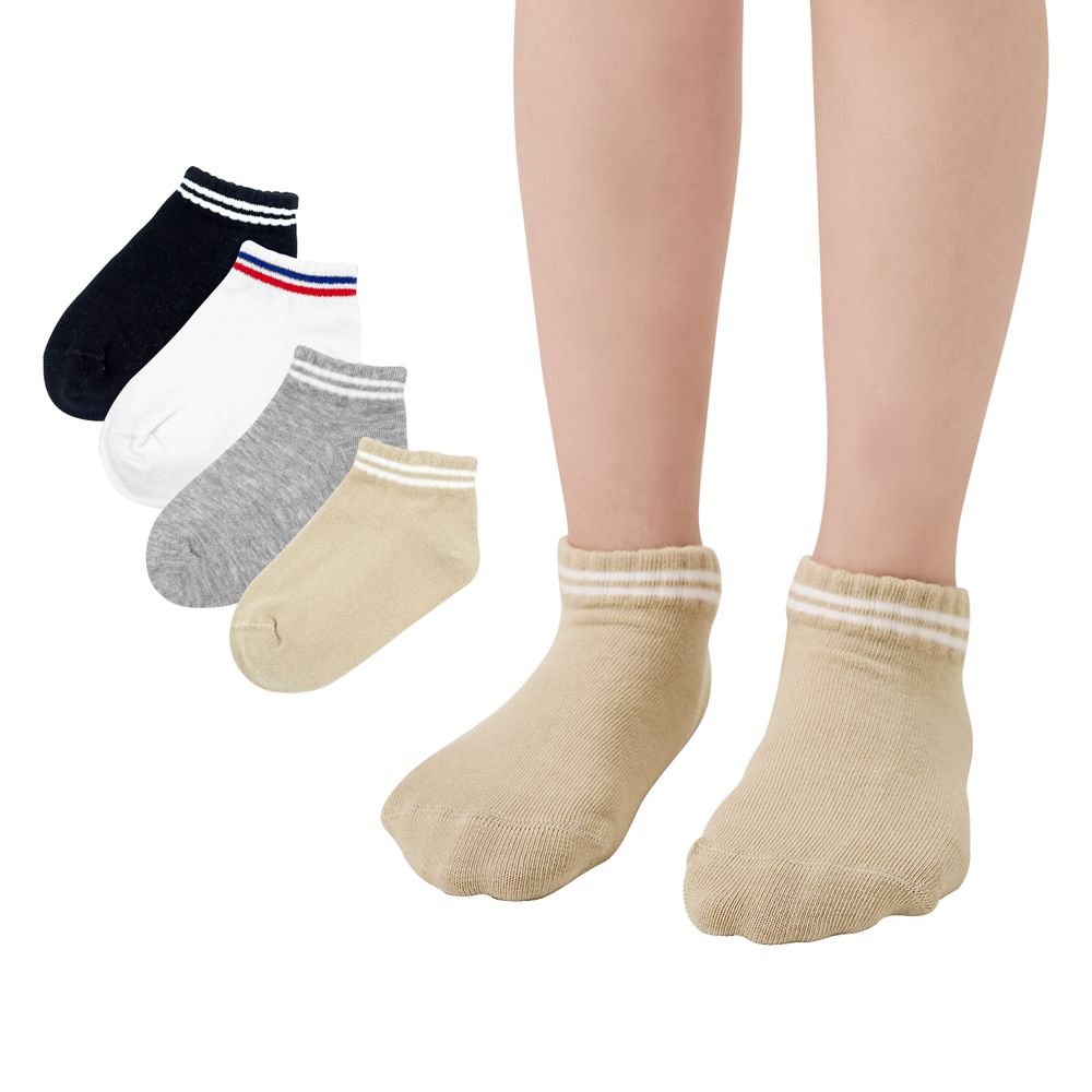 GIAT - 4雙組-兒童消臭機能棉襪-A款-黑色+白色+灰色+奶茶