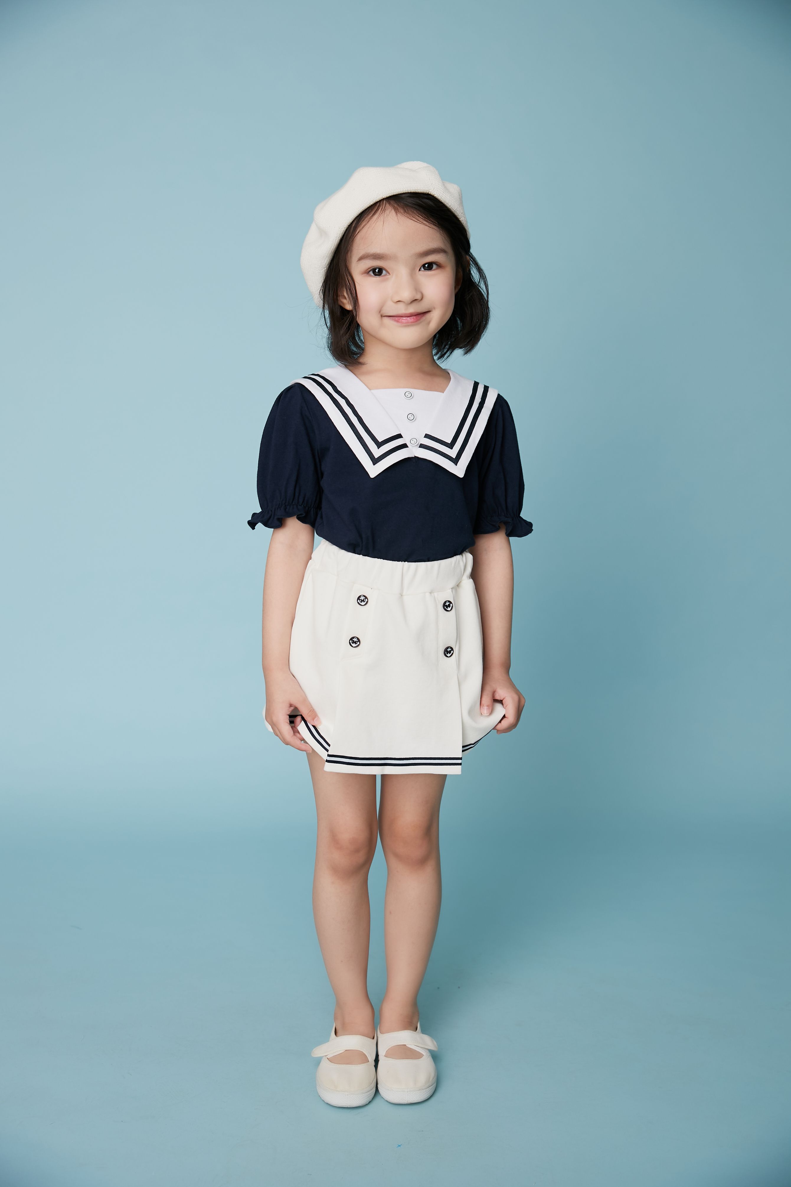 韓國 Coco Bang - 水手花苞袖上衣-深藍