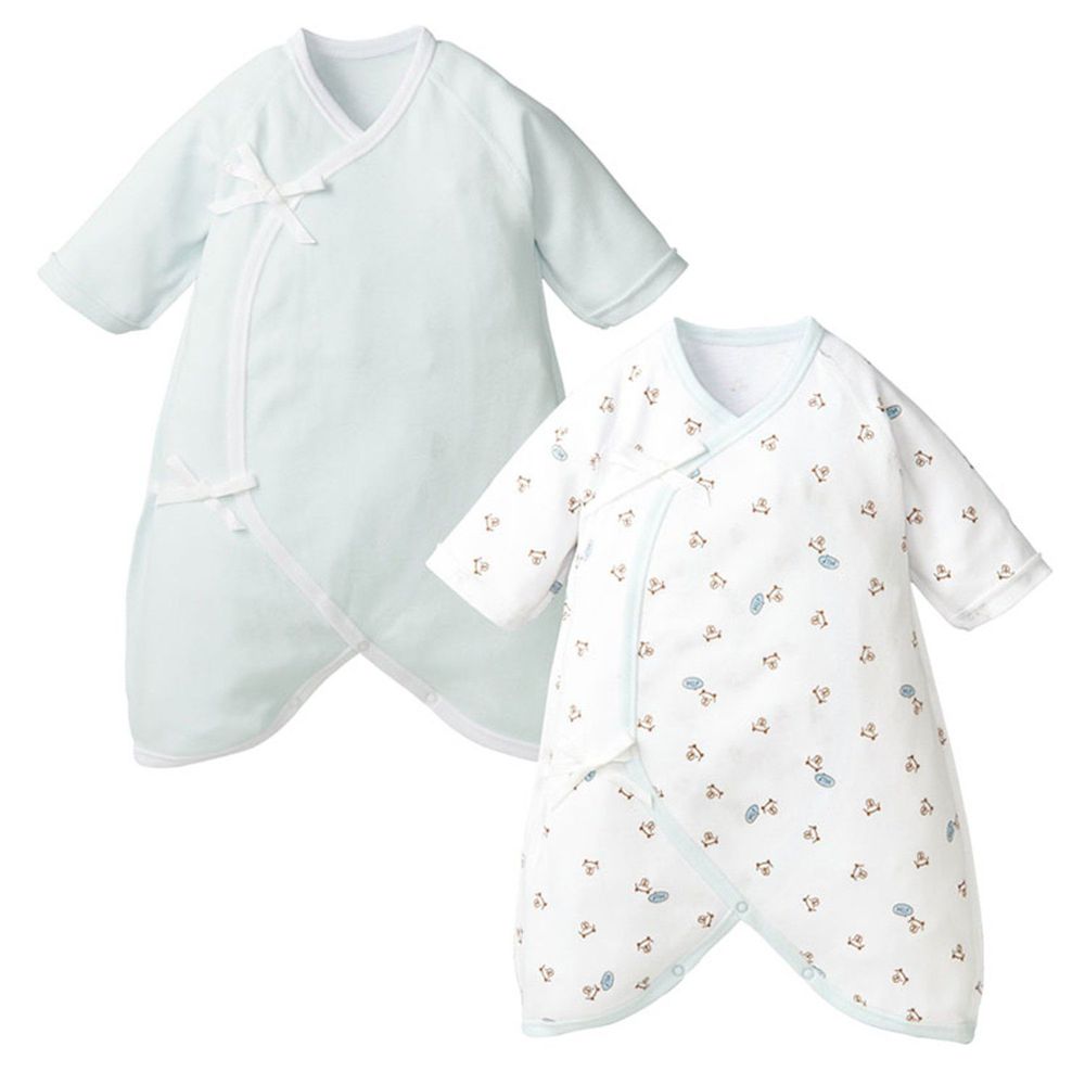 akachan honpo - 新生兒長袖肚衣兩件組-淡藍色 (50～60)