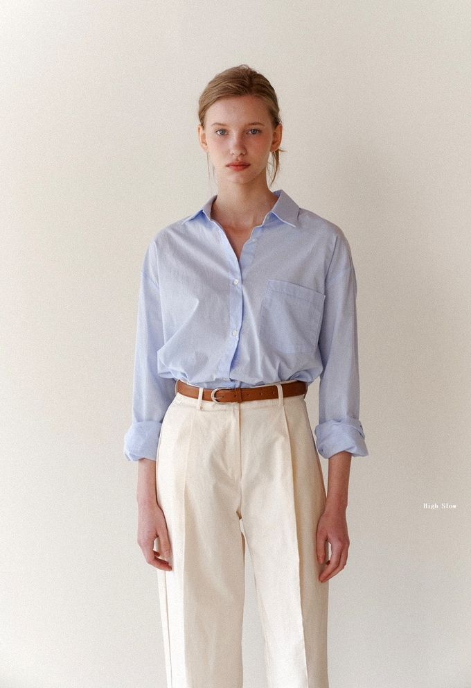 韓國 ANDYOUBROWN - 時尚壓褶直筒長褲-米白