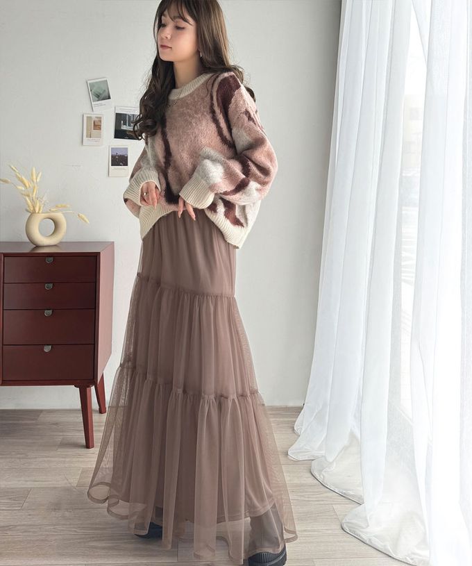 日本 Classical Elf - 百搭浪漫層次澎澎修身紗裙-摩卡