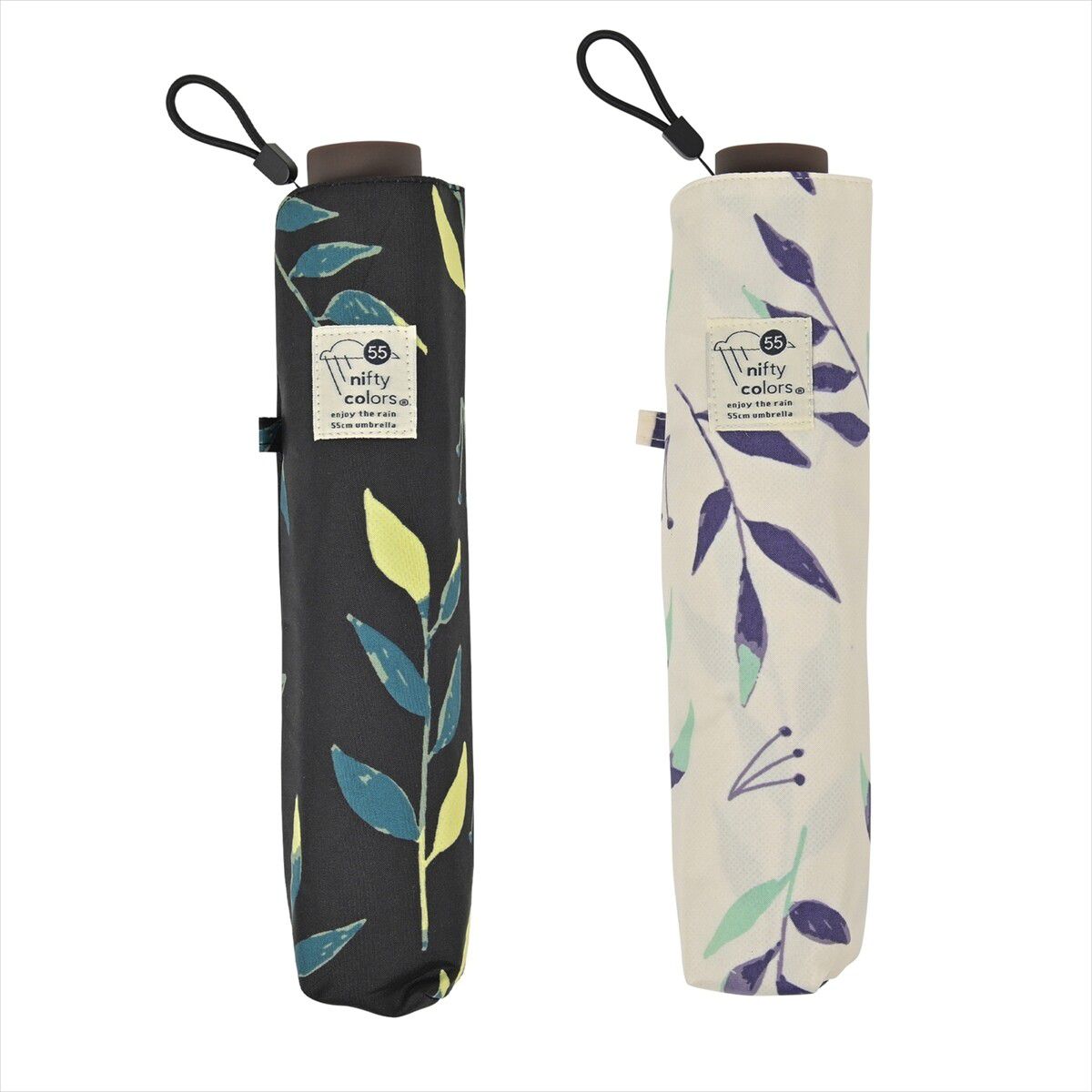 日本 nifty colors - 抗UV輕量 晴雨兩用折疊傘-光影綠葉-黑 (直徑98cm/191g)-90.0%